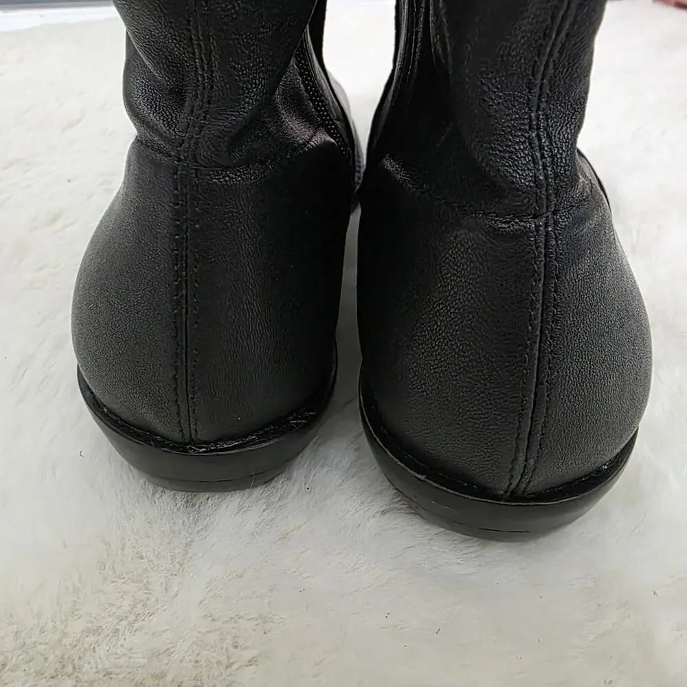 Madewell Idris True Black Leather Ankle Booties Stretchy Panel Block Heel Size 8
